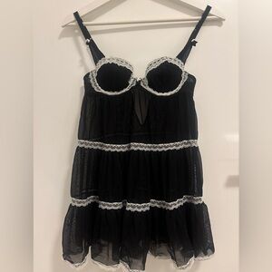 Lasenza Black Sheer Lace-Trim Babydoll Chemise Nightgown size XS